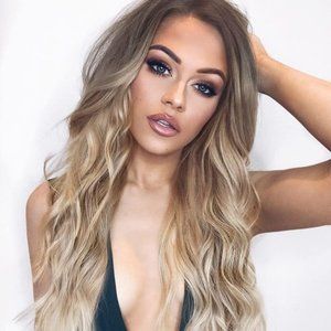 AISI HAIR Long Wavy Ombre Brown to Blonde Wig Middle Part Synthetic Wig New